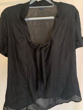 Chadwicks Black Short-Sleeve Tie-Neck Blouse